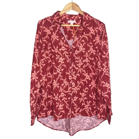 ✨NWT Target Knox Rose Burgundy Hibiscus Print Button Front Shirt Plus Size XXL - Picture 2 of 12